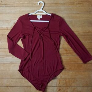 LA Hearts Red Lace Up Body Suite